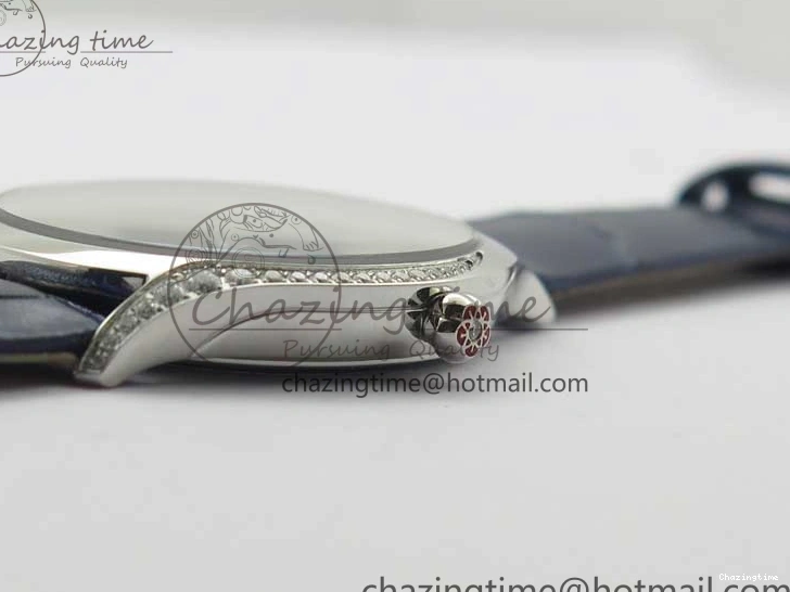 0412 Ladies’ De Ville Trésor Diamond Blue Dial Blue Fabric Watch OXF 1:1 Best Edition Swiss Quartz Upgraded 7892